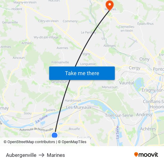 Aubergenville to Marines map