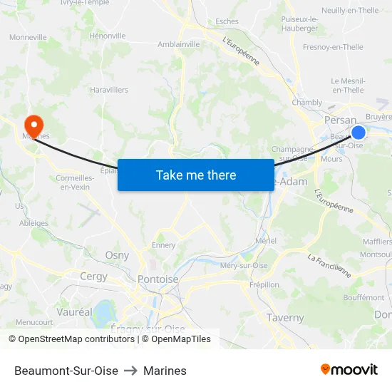 Beaumont-Sur-Oise to Marines map