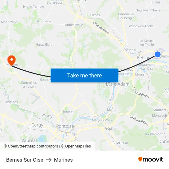 Bernes-Sur-Oise to Marines map