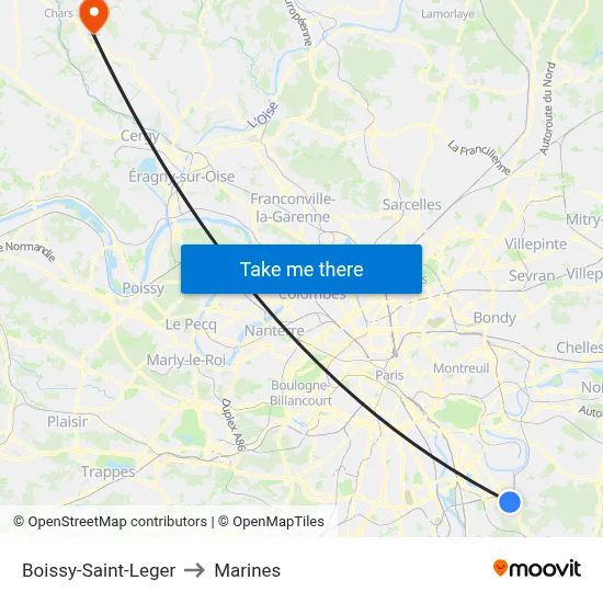 Boissy-Saint-Leger to Marines map
