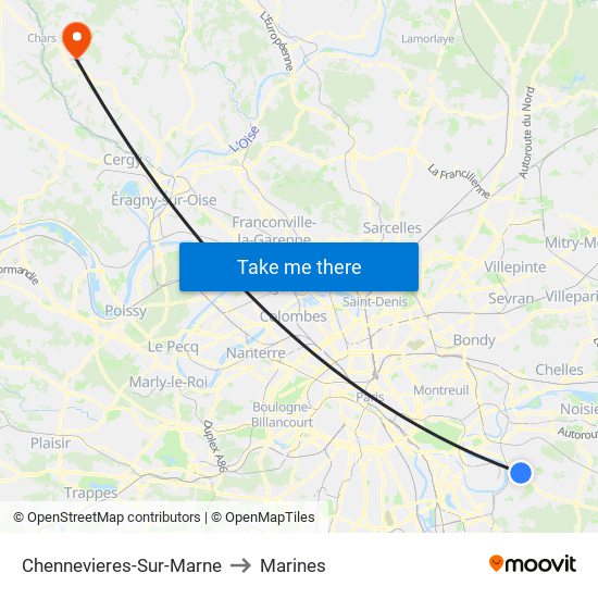 Chennevieres-Sur-Marne to Marines map