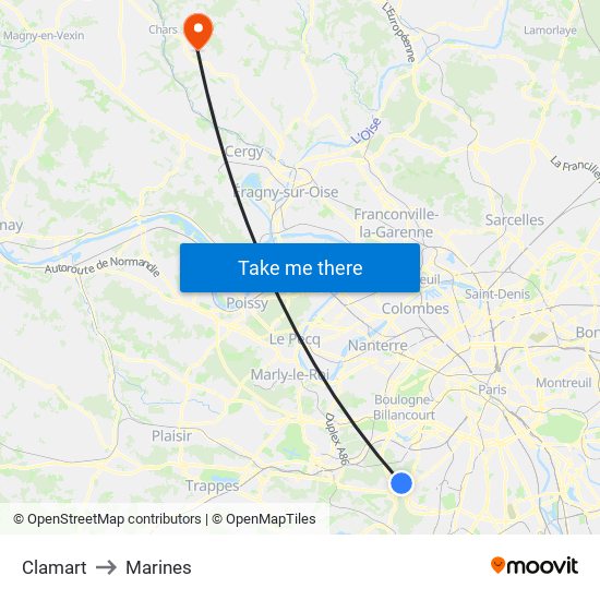 Clamart to Marines map