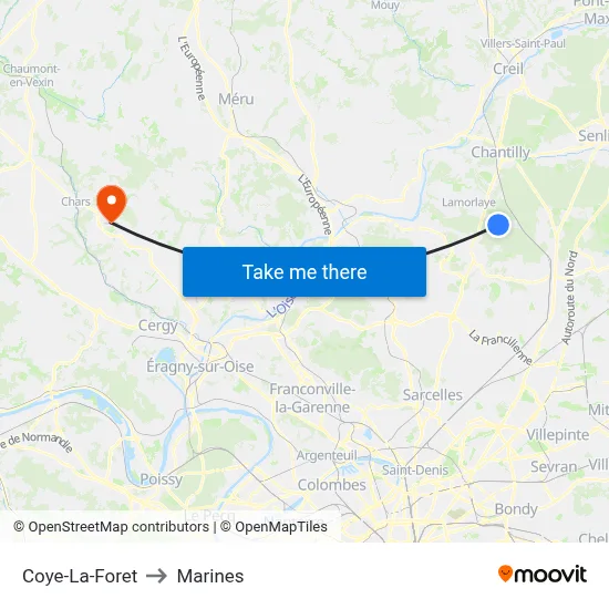 Coye-La-Foret to Marines map