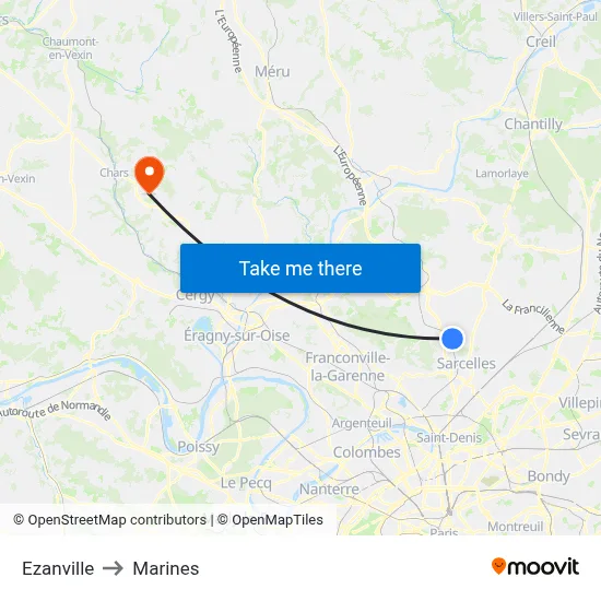 Ezanville to Marines map