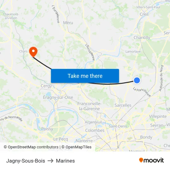 Jagny-Sous-Bois to Marines map
