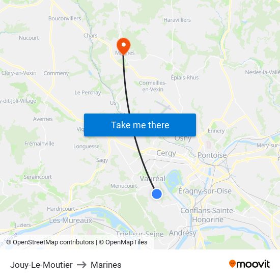 Jouy-Le-Moutier to Marines map