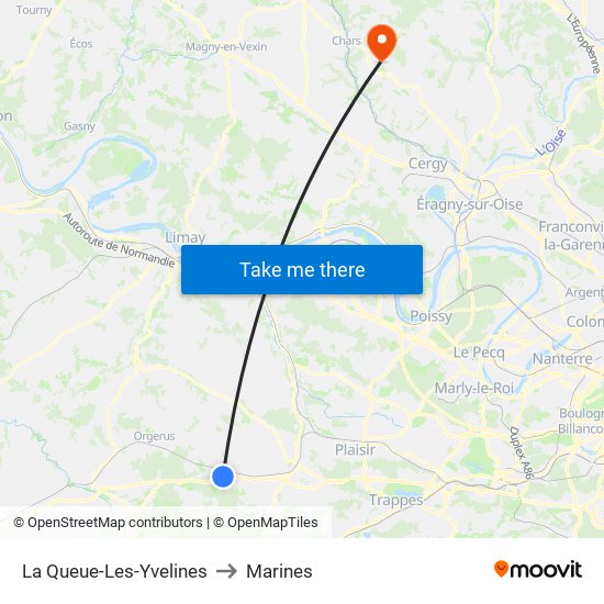 La Queue-Les-Yvelines to Marines map