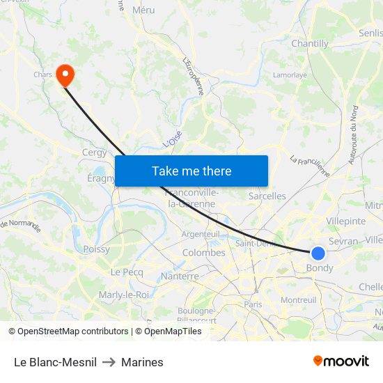 Le Blanc-Mesnil to Marines map