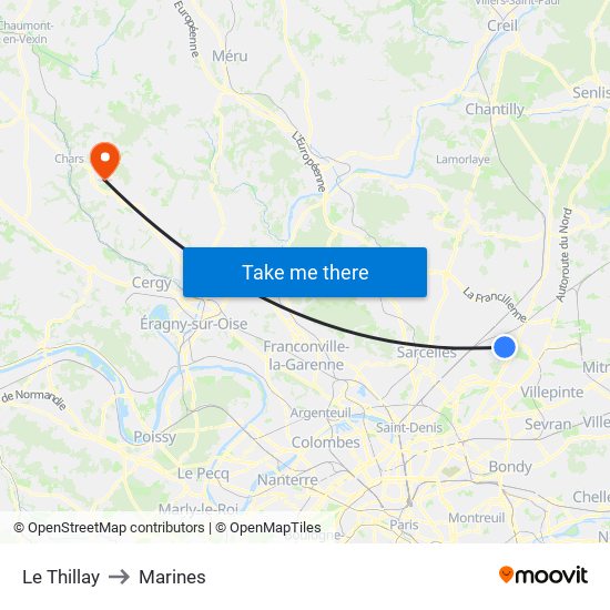 Le Thillay to Marines map