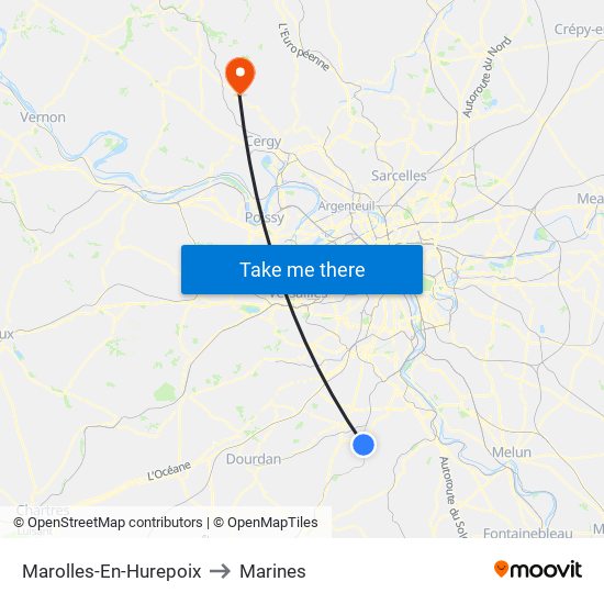 Marolles-En-Hurepoix to Marines map