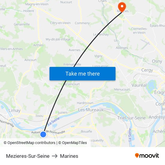 Mezieres-Sur-Seine to Marines map