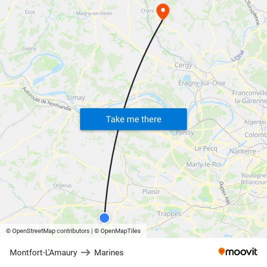 Montfort-L'Amaury to Marines map