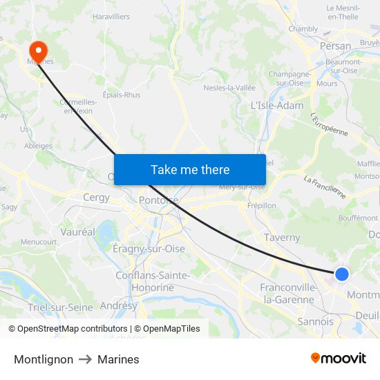 Montlignon to Marines map