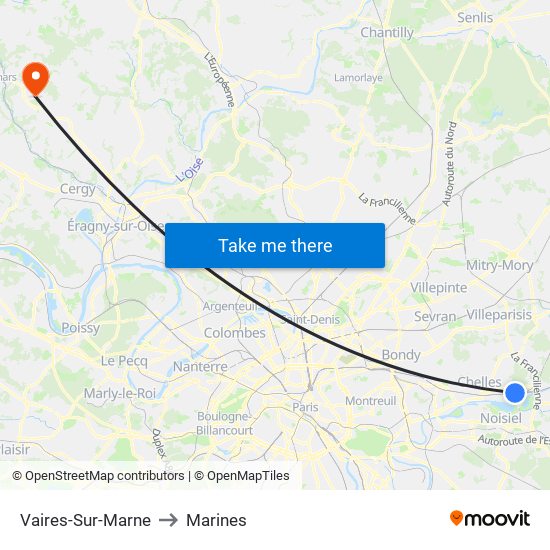 Vaires-Sur-Marne to Marines map