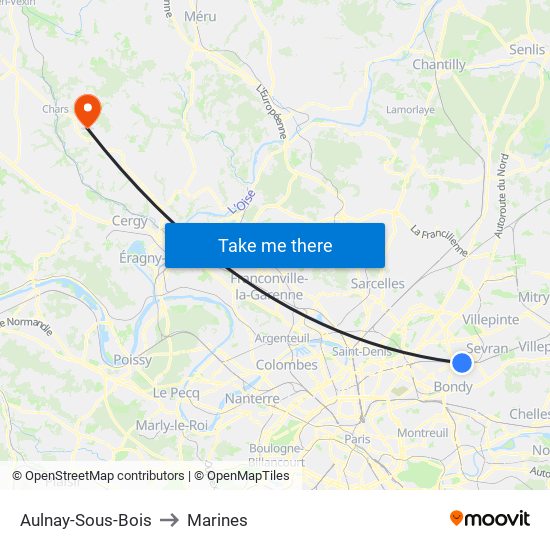 Aulnay-Sous-Bois to Marines map