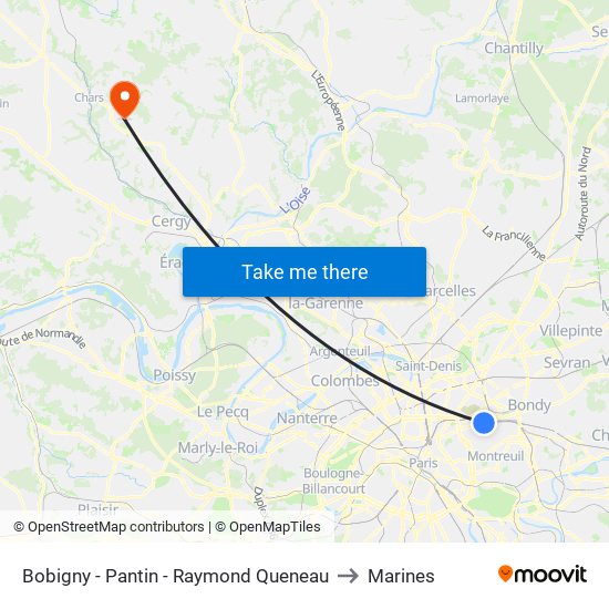 Bobigny - Pantin - Raymond Queneau to Marines map