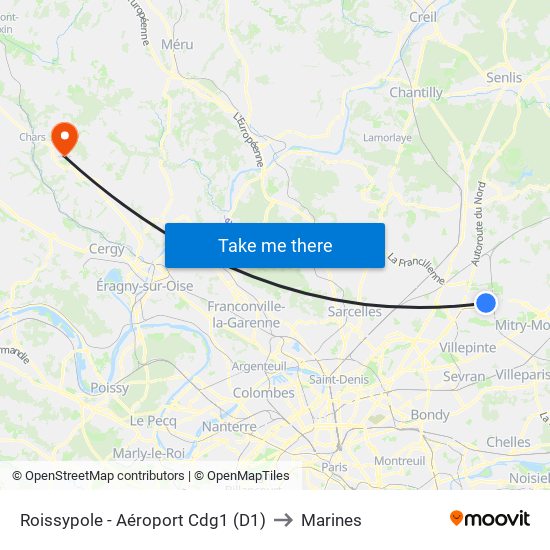 Roissypole - Aéroport Cdg1 (D1) to Marines map