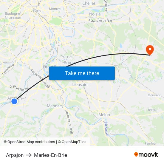 Arpajon to Marles-En-Brie map