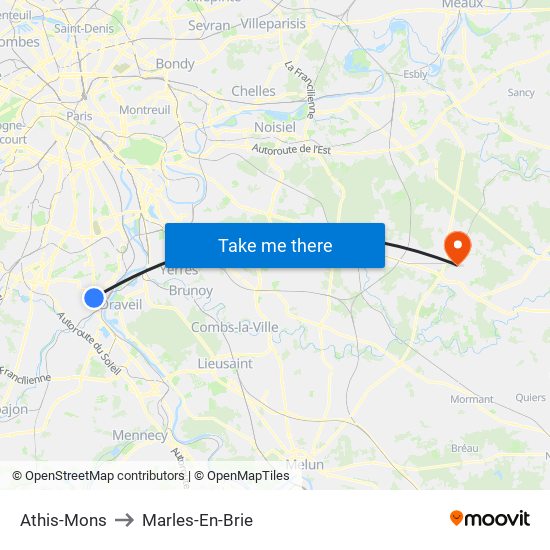 Athis-Mons to Marles-En-Brie map