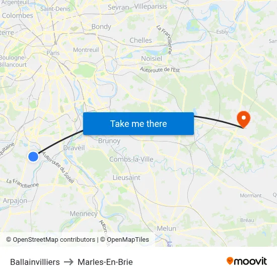 Ballainvilliers to Marles-En-Brie map