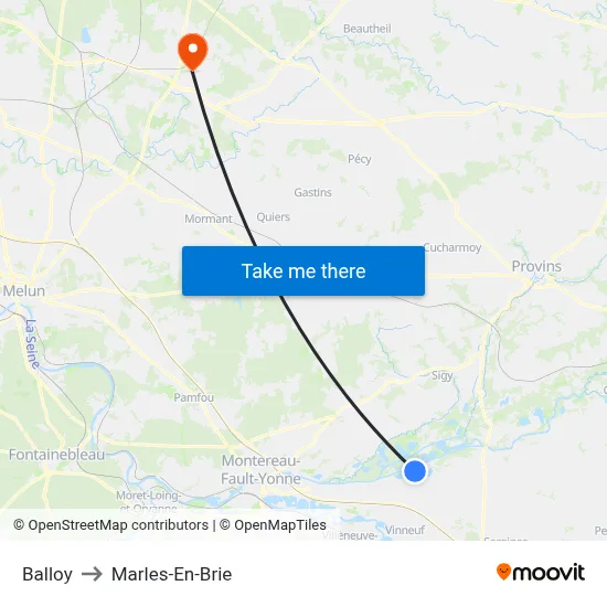Balloy to Marles-En-Brie map