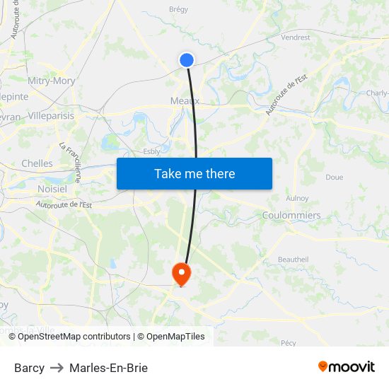 Barcy to Marles-En-Brie map