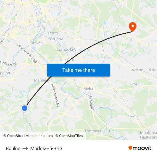 Baulne to Marles-En-Brie map
