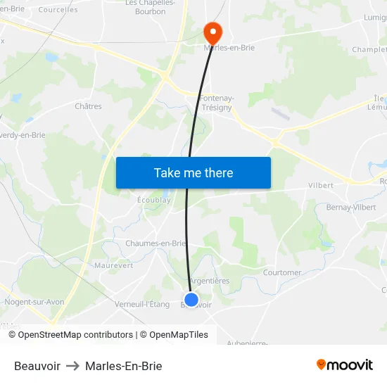 Beauvoir to Marles-En-Brie map
