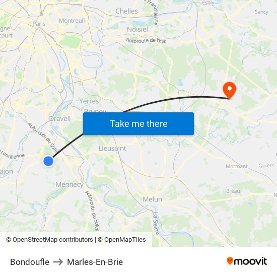 Bondoufle to Marles-En-Brie map