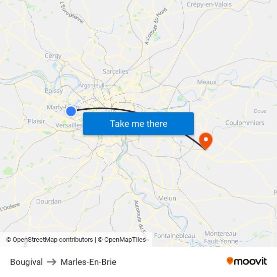 Bougival to Marles-En-Brie map