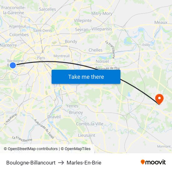 Boulogne-Billancourt to Marles-En-Brie map
