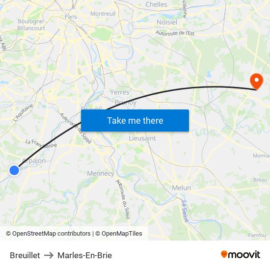 Breuillet to Marles-En-Brie map