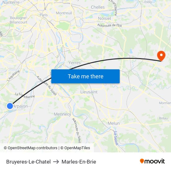Bruyeres-Le-Chatel to Marles-En-Brie map