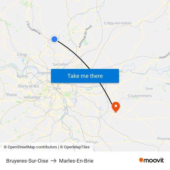 Bruyeres-Sur-Oise to Marles-En-Brie map