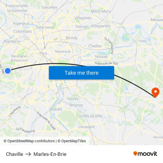 Chaville to Marles-En-Brie map