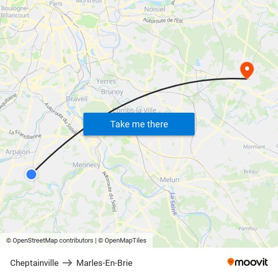 Cheptainville to Marles-En-Brie map