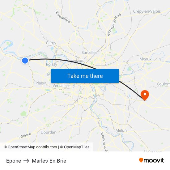 Epone to Marles-En-Brie map