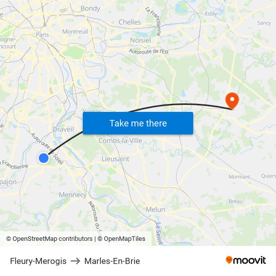 Fleury-Merogis to Marles-En-Brie map