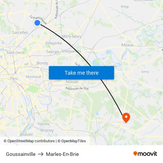 Goussainville to Marles-En-Brie map