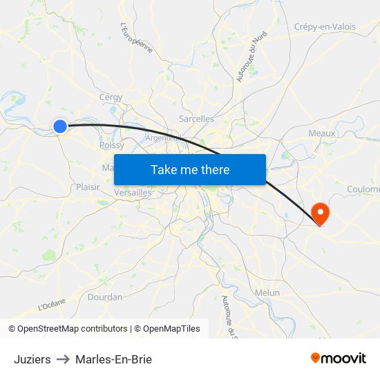 Juziers to Marles-En-Brie map