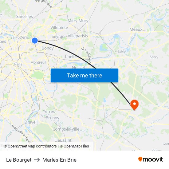 Le Bourget to Marles-En-Brie map