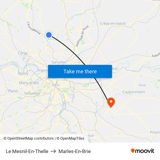 Le Mesnil-En-Thelle to Marles-En-Brie map