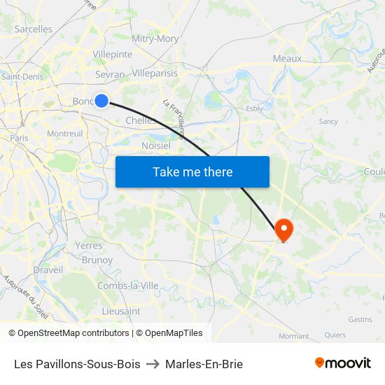 Les Pavillons-Sous-Bois to Marles-En-Brie map