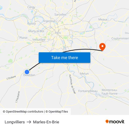 Longvilliers to Marles-En-Brie map