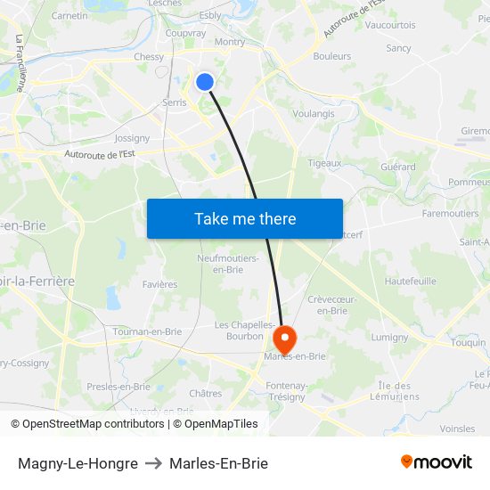 Magny-Le-Hongre to Marles-En-Brie map