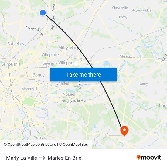 Marly-La-Ville to Marles-En-Brie map
