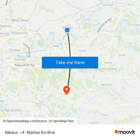 Meaux to Marles-En-Brie map
