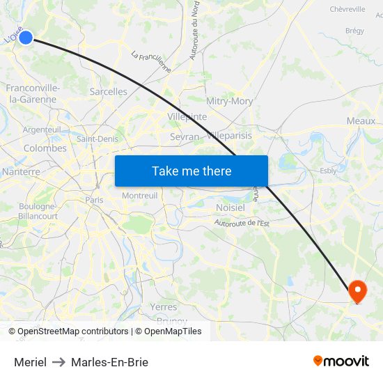 Meriel to Marles-En-Brie map