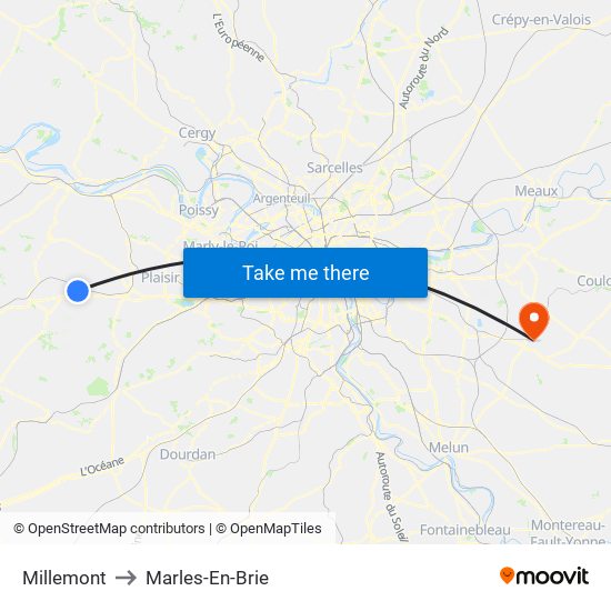 Millemont to Marles-En-Brie map