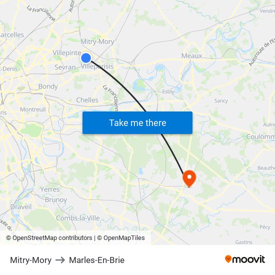 Mitry-Mory to Marles-En-Brie map
